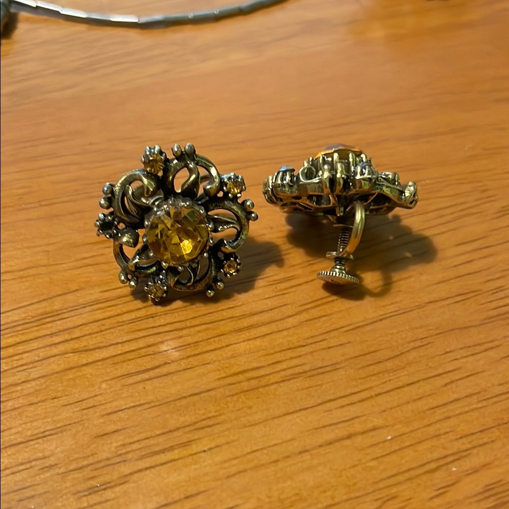 Gold Filigree Floral Earrings with Topaz Accent